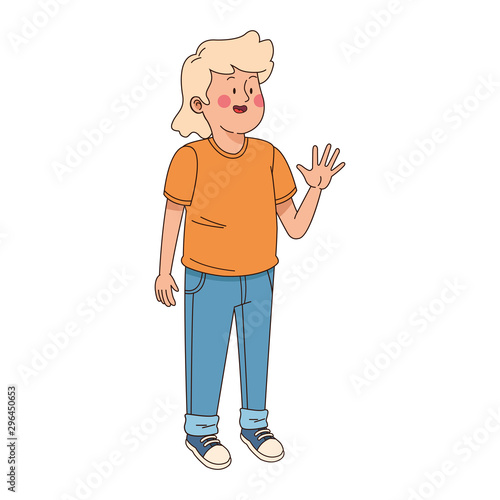 cartoon teenager boy waving, colorful design