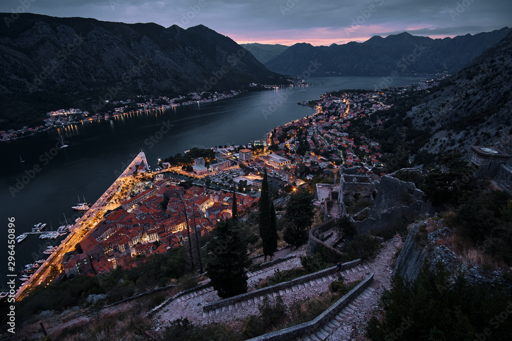 Kotor Montenegro cityscape at night