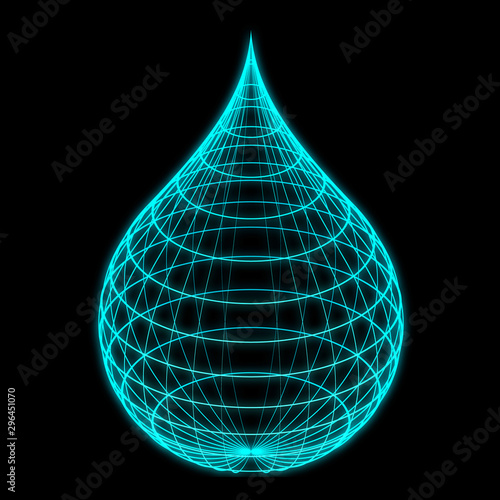Smart Water Drop 3D illustration isolated on black background.