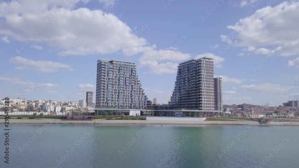 Astonishing 4k aerial shot of Belgrade Waterfront and Sava river, summer day Astonishing 4k aerial shot of Belgrade Waterfront and Sava river, summer day