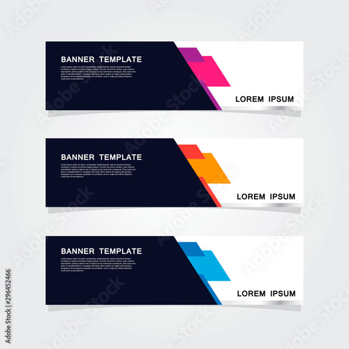 Set of 3 banner template. Modern flat blue, orange, purple color web banner design.