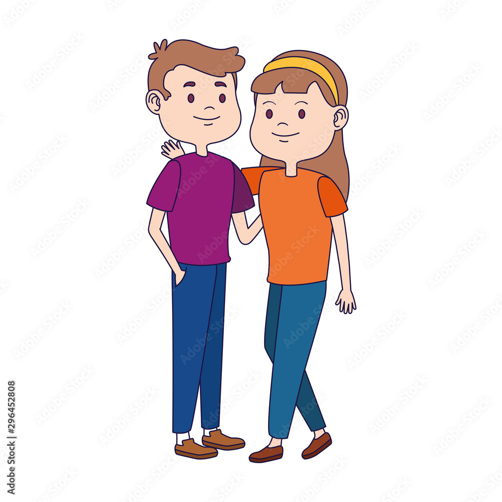 cartoon teenage couple icon, colorful flat design