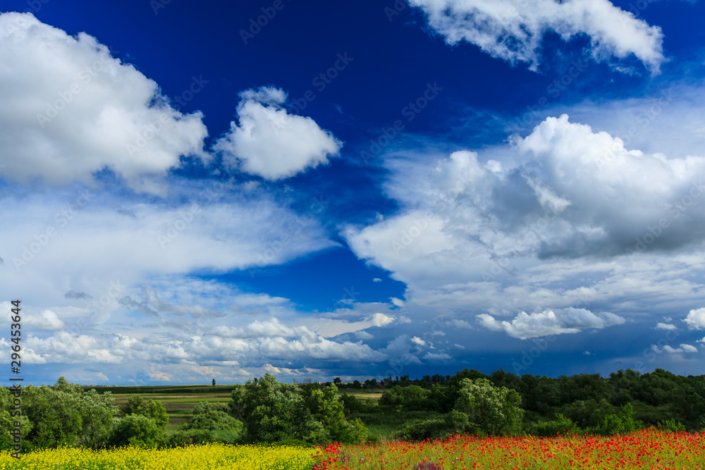 Beautiful summer fields and storm clouds in a remote rural area in Europe