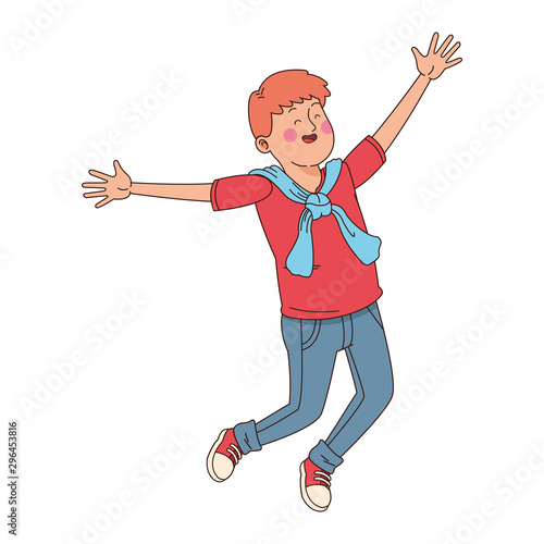cartoon teenager boy jumping, colorful design