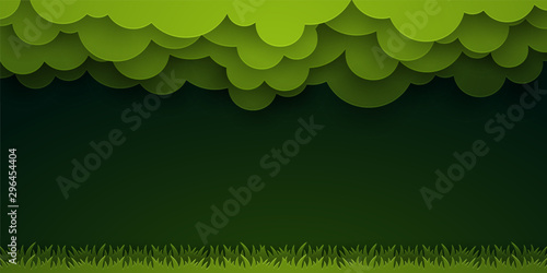 Green background with a combination of clouds and grass shapes.Natural green background with a blank space in the middle for your text.