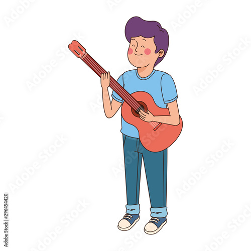 teen boy with guitar icon, flat design