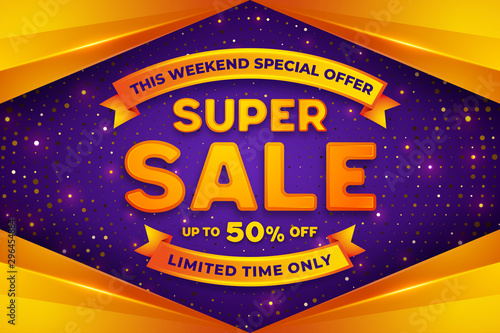 Super sale discount, promotion banner template. Sale banner template design.