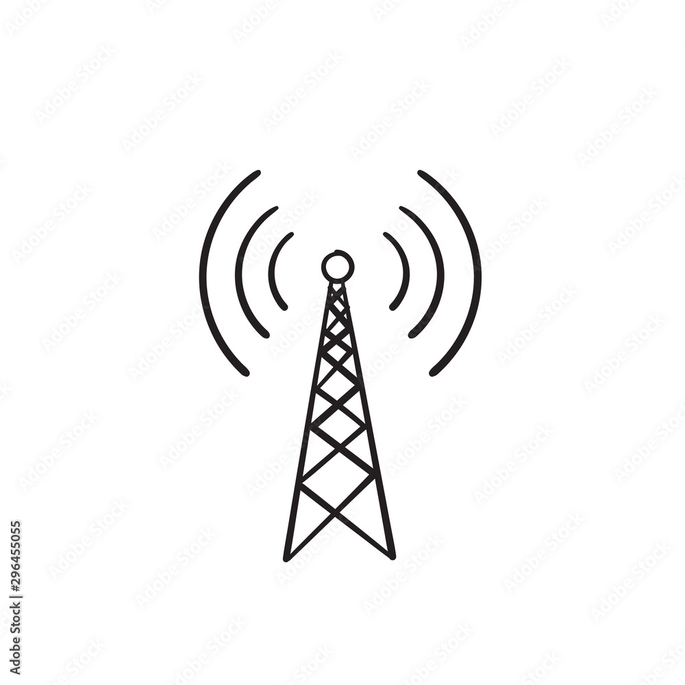 broadcast, transmitter antenna icon with doodle style cartoon vector broadcast, transmitter antenna icon with doodle style cartoon vector
