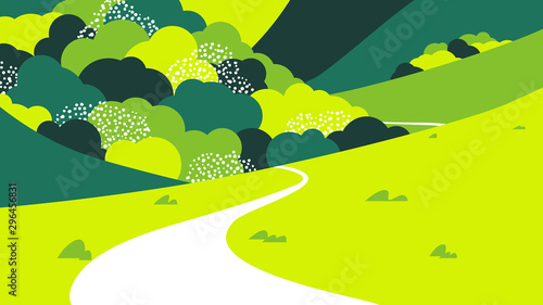 Mountain landscape, road on the mountain with forest in green tones