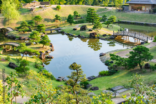 Japanese Garden  Gyokusen Inmaru Garden  at Kanazawa Castle  Ishikawa Prefecture  Japan