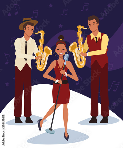 singer and saxophonists, Jazz music band design