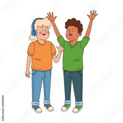 teenager boy excited and girl with headphones