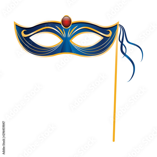 Mardi gras mask on stick icon over white background