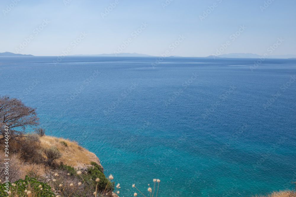 Beautiful background amazing seascape of horizon line. Greece. Aerial horizontal color photography