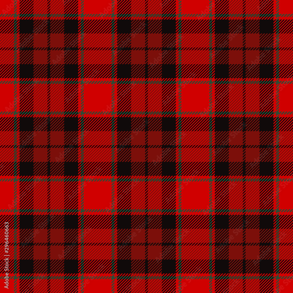 Christmas Red and Black Tartan Plaid Seamless Vector Pattern. Traditional Scottish Woven Fabric. Houndstooth Design. Lumberjack Shirt Flannel Textile.