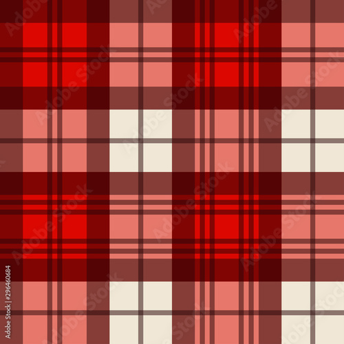 Christmas Red and White Tartan Plaid Seamless Vector Pattern. Cozy Winter Blanket. Traditional Scottish Woven Fabric. Lumberjack Shirt Flannel Textile.