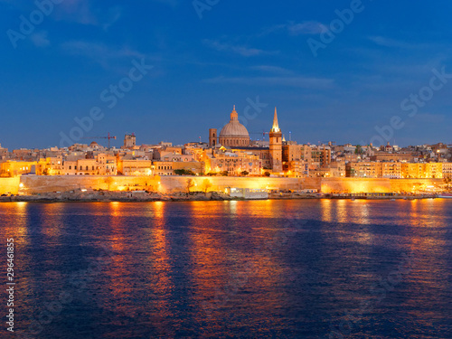 Beautiful panorama of Valletta by night. Malta.