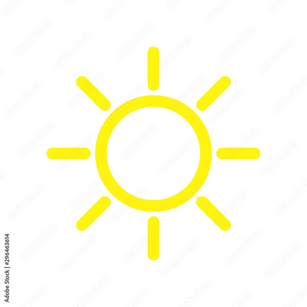 Sun yellow logo vector on white background. Sun design for weather, summer, spring.