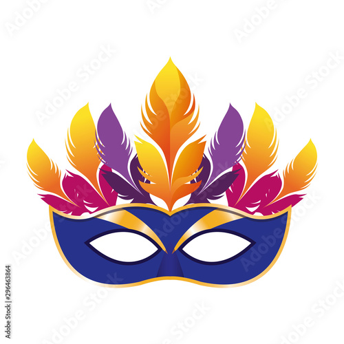 carnival mask with colorful feathers icon, flat design