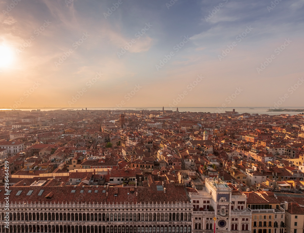 Venice beautiful sunset from San Marco tower , high wiev at a historic town