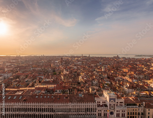 Venice beautiful sunset from San Marco tower , high wiev at a historic town