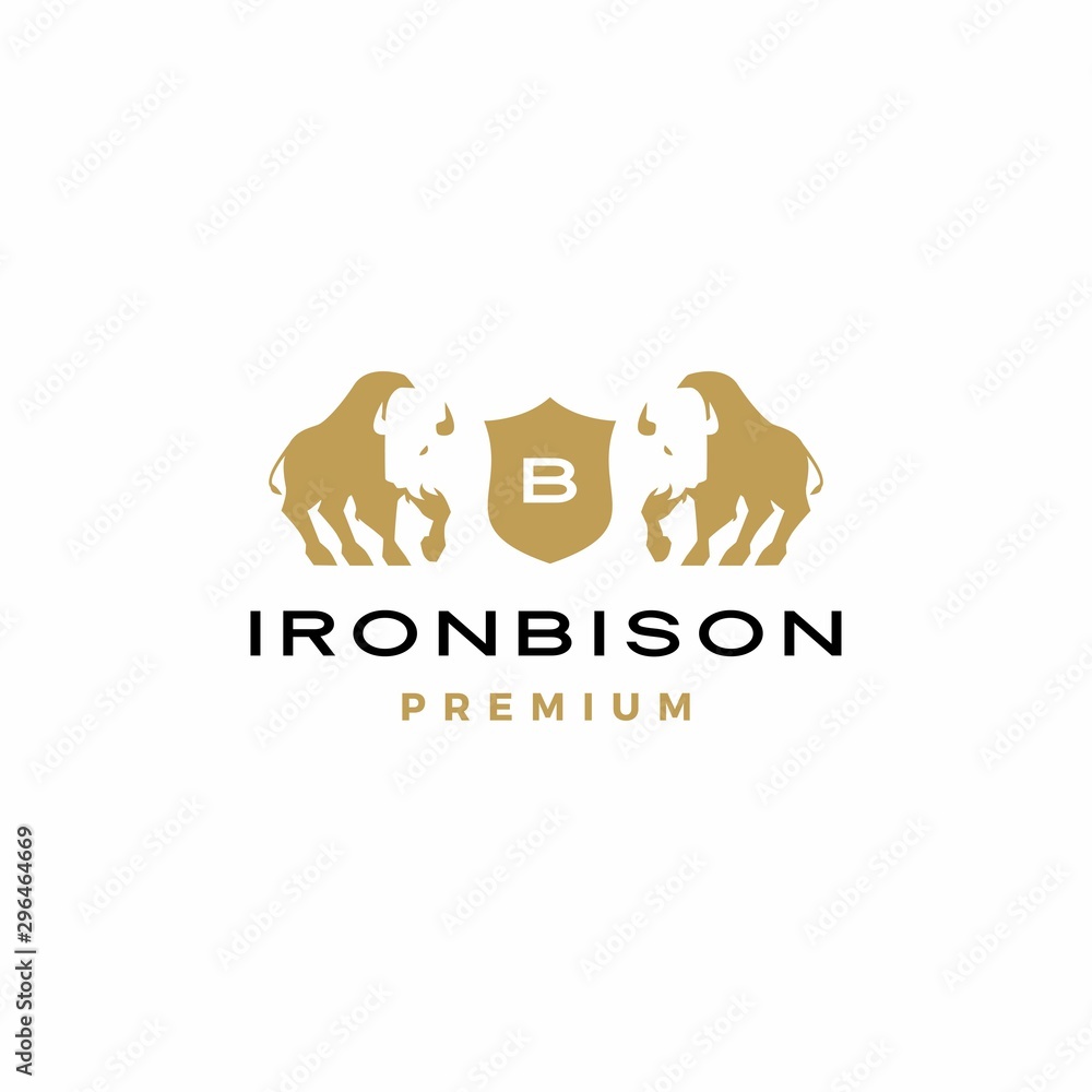 bison coat of arms logo vector icon illustration