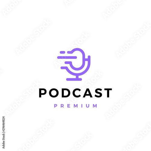 podcast mic dash logo vector icon illustration