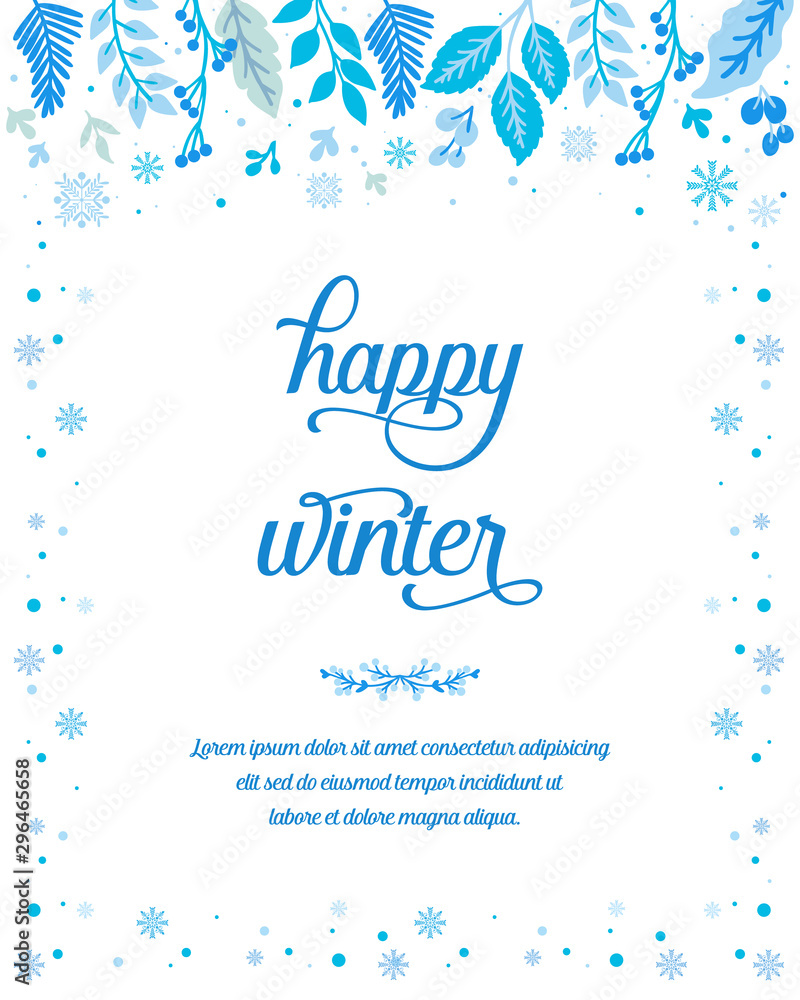 Various shape pattern blue leafy flower frame, for elegant card happy winter. Vector