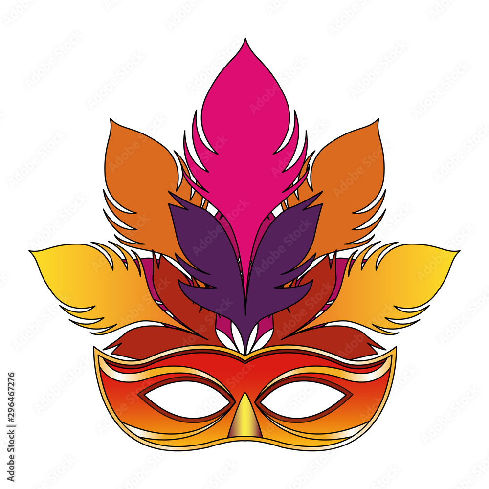 colorful Carnival mask with feathers over white background