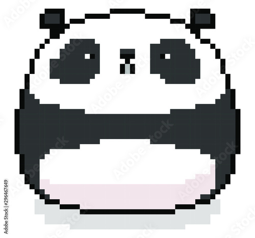 Panda pixel art on white background.