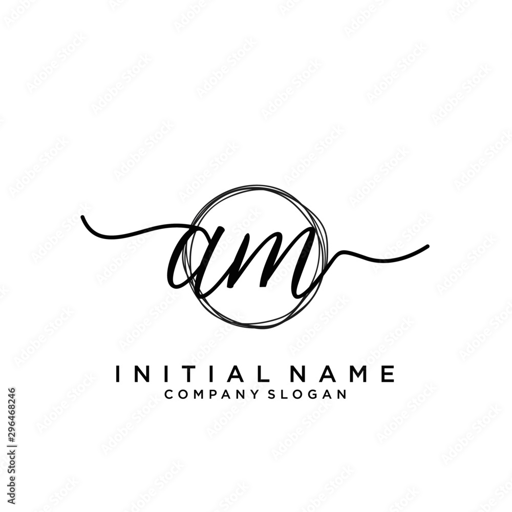 AM Initial handwriting logo with circle template vector. AM Initial handwriting logo with circle template vector.