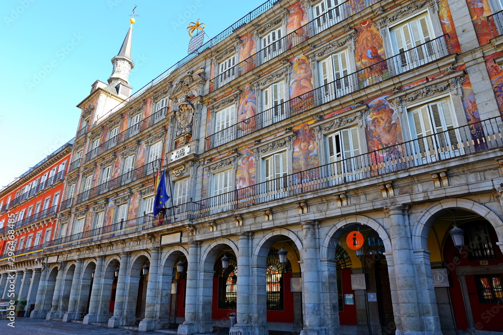 Facade of the Casa de la Panaderia in the Plaza Mayor, Madrid, Capital city of Spain.