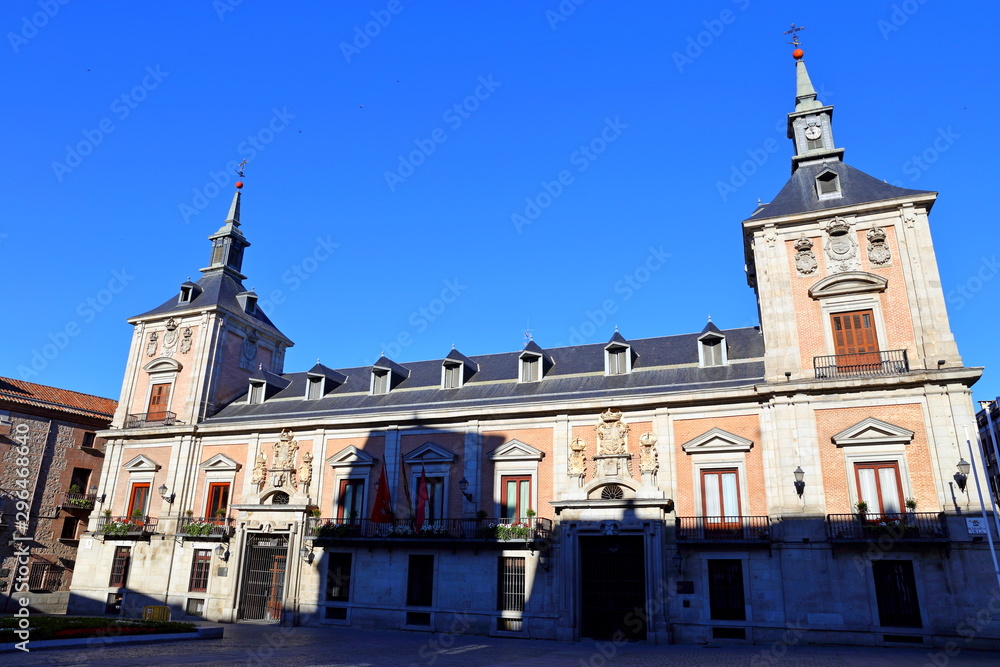 The Old Town Hall (Casa de la Villa) and the House of Cisneros (Casa de Cisneros) at Plaza de La Villa in Madrid, Spain
