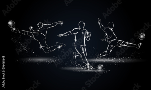 Soccer players set. Metallic linear football player illustration for sport banner, background and flyer.