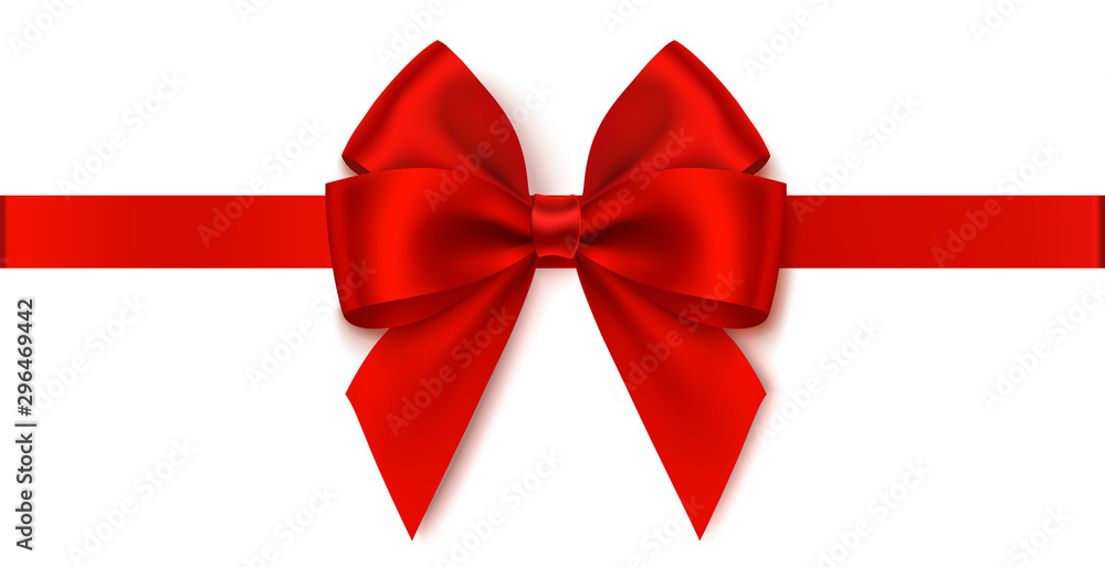 Decorative red bow with horizontal ribbon. Vector bow for page decor isolated on white Decorative red bow with horizontal ribbon. Vector bow for page decor isolated on white