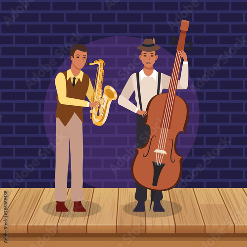 cartoon saxophonist and musician, Jazz music band design