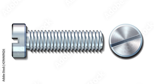 Bolt screw metal pin with head slot and side view