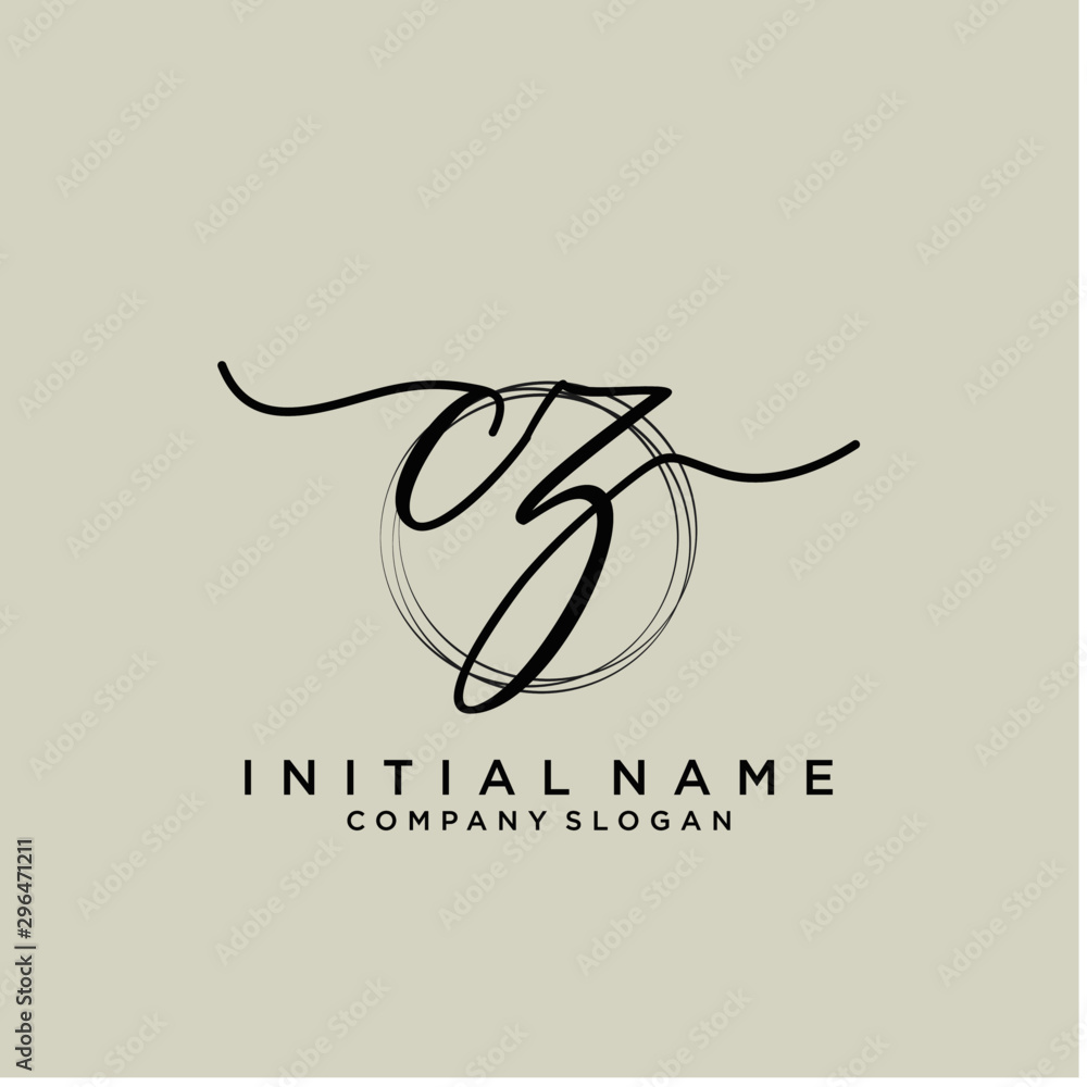 CZ Initial handwriting logo with circle template vector. - obrazy, fototapety, plakaty 