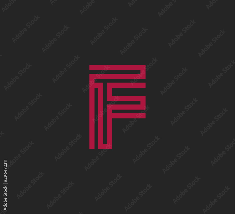 Initial red letter line shape logo black background F Initial red letter line shape logo black background F