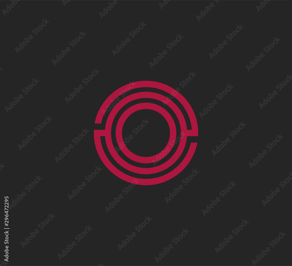 Initial red letter line shape logo black background O Initial red letter line shape logo black background O