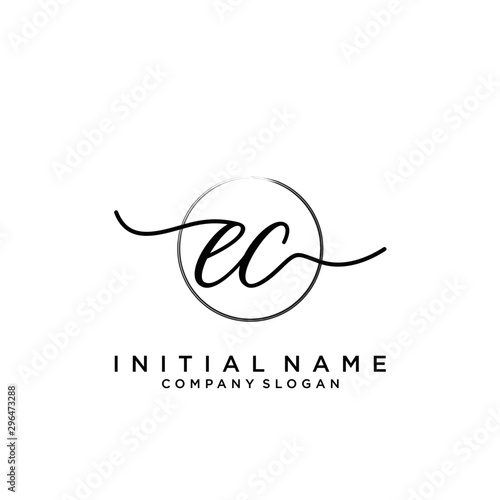 EC Initial handwriting logo with circle template vector.