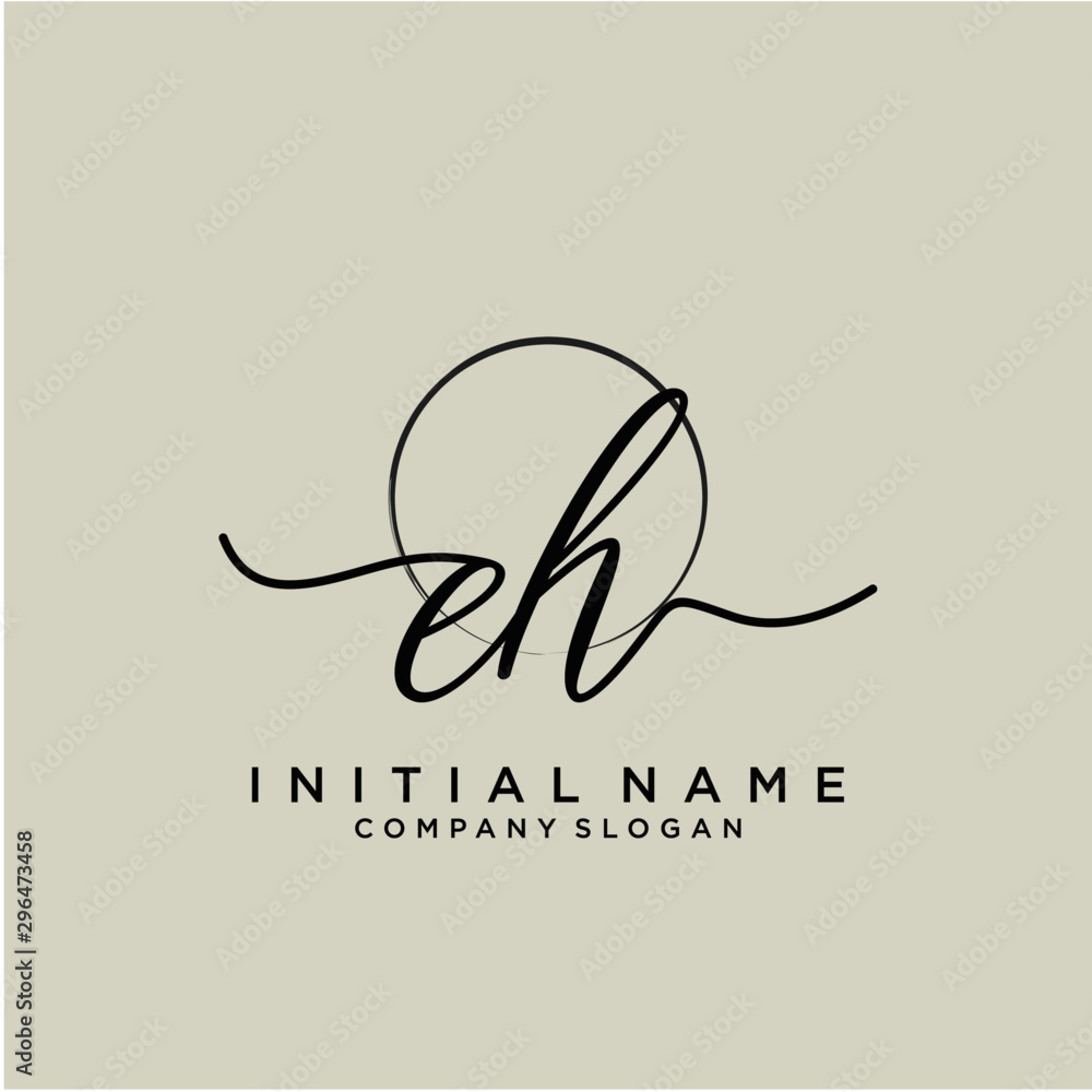 EH Initial handwriting logo with circle template vector. EH Initial handwriting logo with circle template vector.