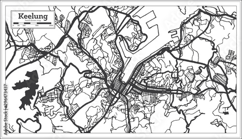 Keelung Taiwan City Map in Black and White Color. Outline Map.