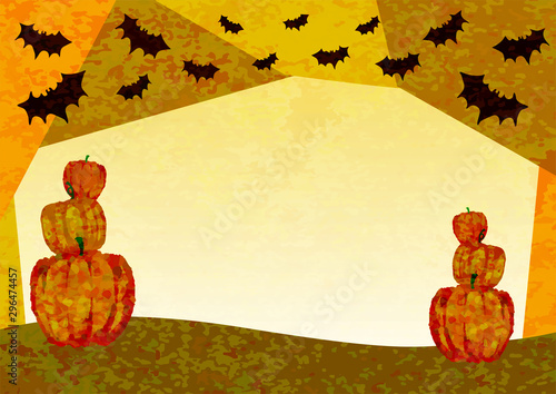 ハロウィンの背景　かぼちゃ、コウモリ