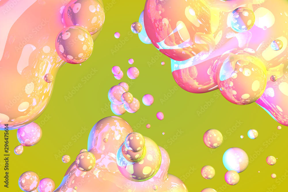 Abstract texture of vivid shining soap like gradient fluid - 3D illustration of background design template Abstract texture of vivid shining soap like gradient fluid - 3D illustration of background design template