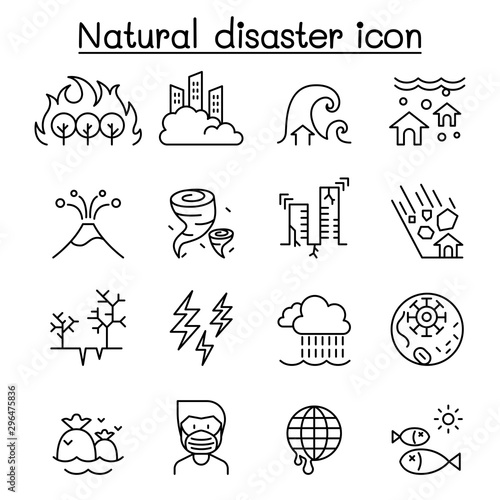 Disaster icon set in thin line style