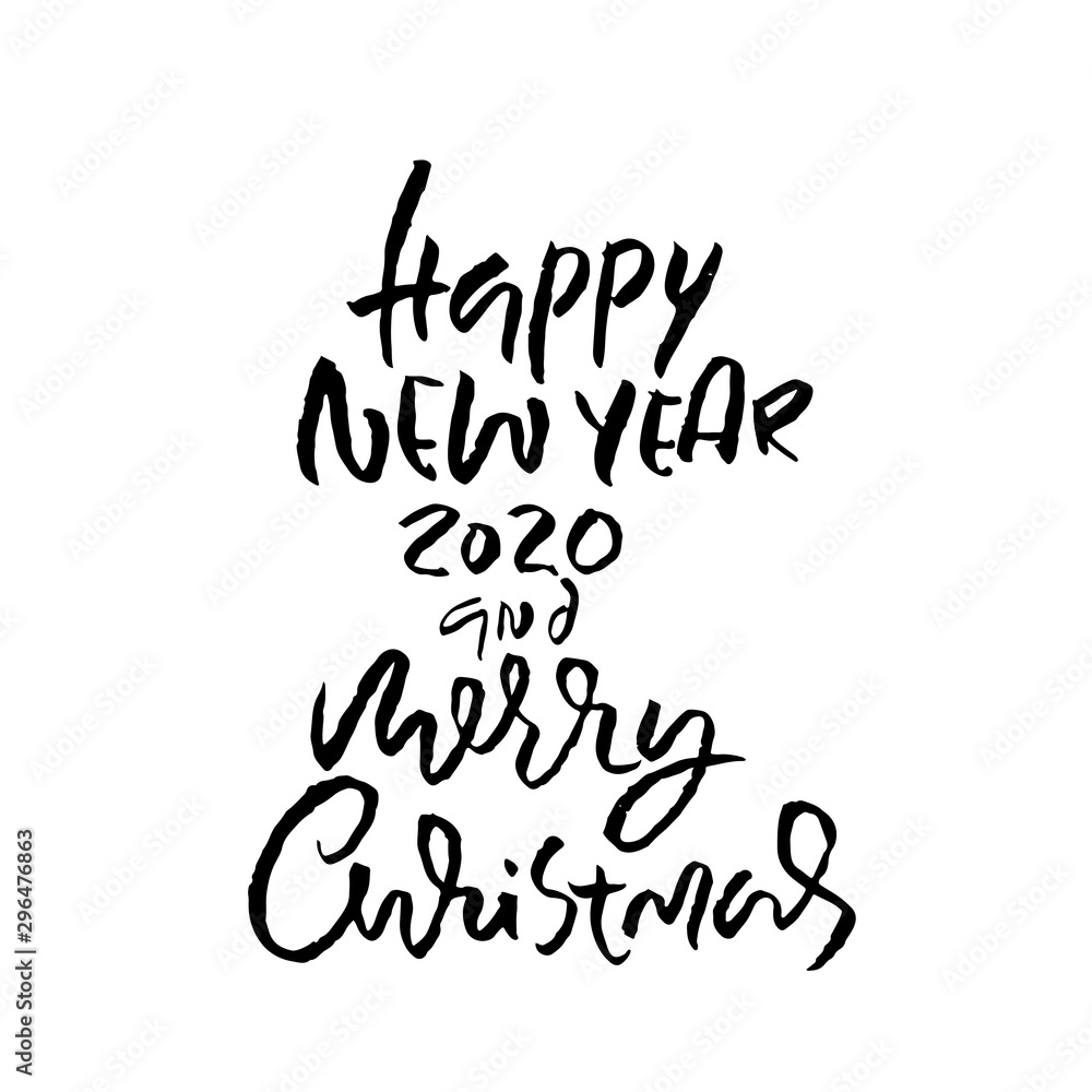 Merry Christmas and Happy New Year. Holiday modern dry brush ink lettering for greeting card. Vector illustration Merry Christmas and Happy New Year. Holiday modern dry brush ink lettering for greeting card. Vector illustration