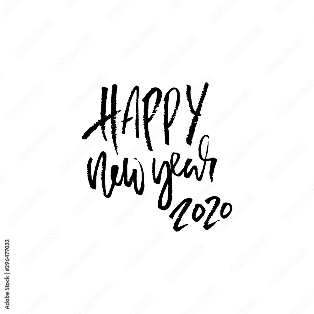 Fototapeta premium Happy new year inscription for greeting card. Dry brush hand lettering. Vector illustration. Handwritten holiday design.