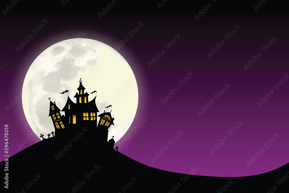 Haunted castles and graves on a full moon night. illustrator Vector Eps 10.