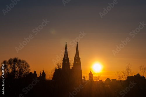 Cathedral in Regensburg against late afternoon sun
